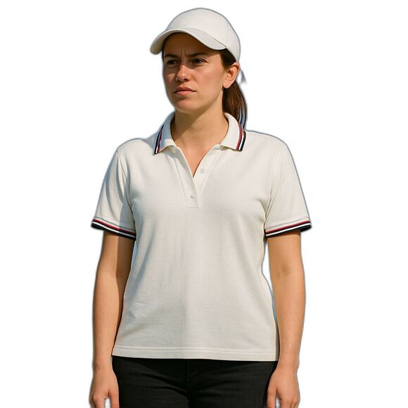 NEW POL Woman's Small White Cotton Short Sleeve Polo Shirt Red Black Stripe Trim - Picture 2 of 15